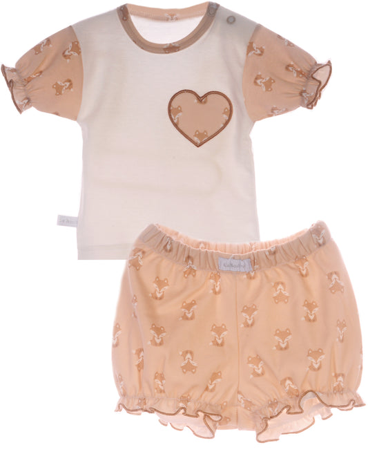 T-Shirt und Shorts Baby Anzug in Beige mit Fuchsen