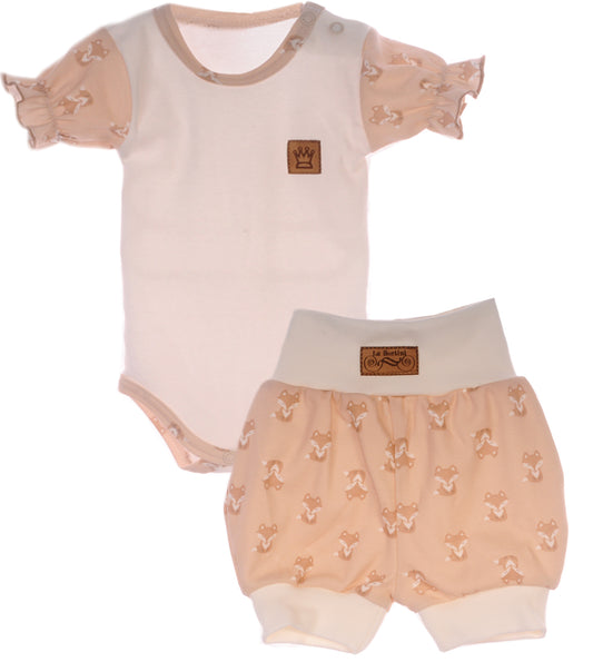 Body und Shorts Baby Anzug für Mädchen in Creme beige mit Fuchsen