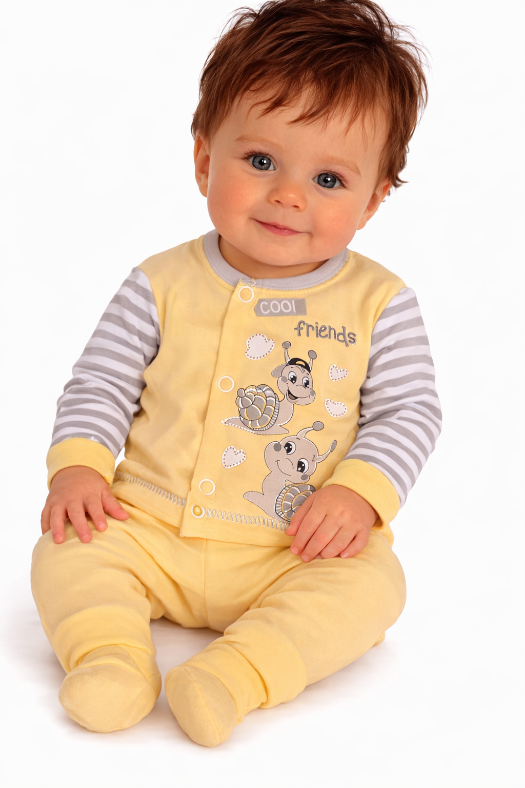 Hose Baby Anzug 2Tlg Hose und Hemdchen in Gelb mit Schnecken