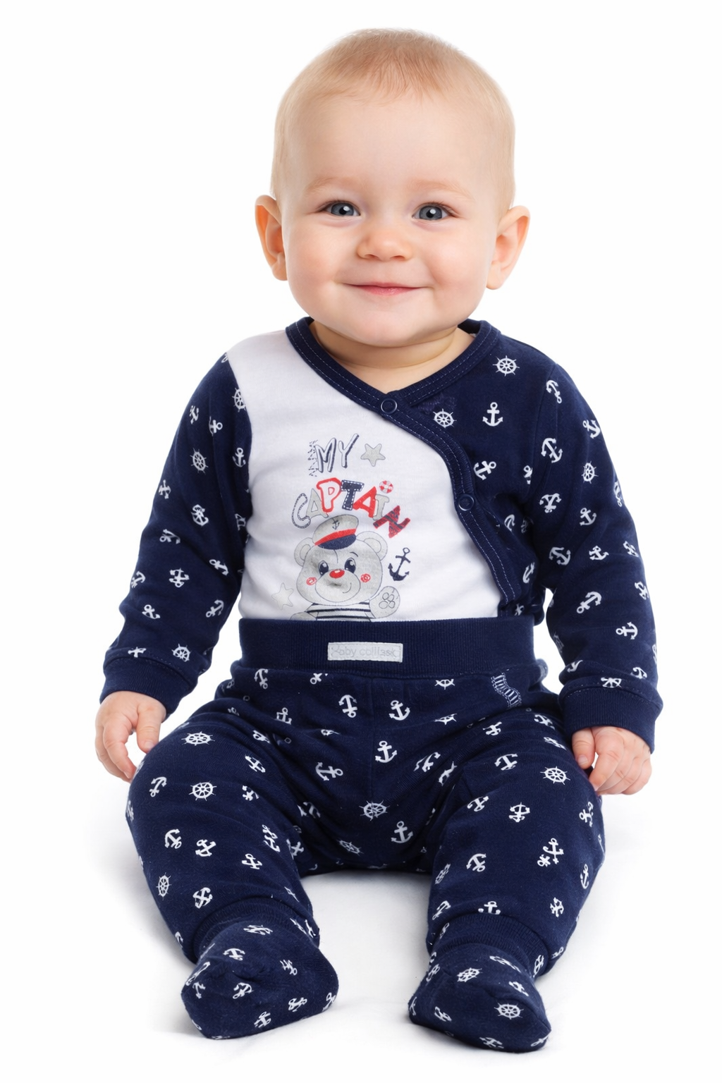 Body und Hose Baby Anzug in Blau mit Ankermuster