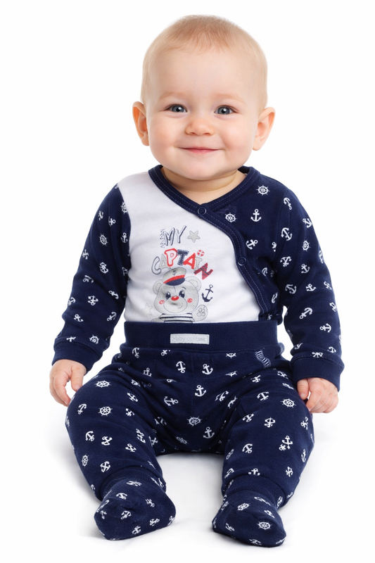 Body und Hose Baby Anzug in Blau mit Ankermuster