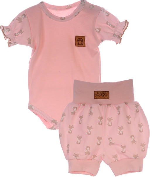 Body und Shorts Baby Anzug in Altrosa mit Fuchsen