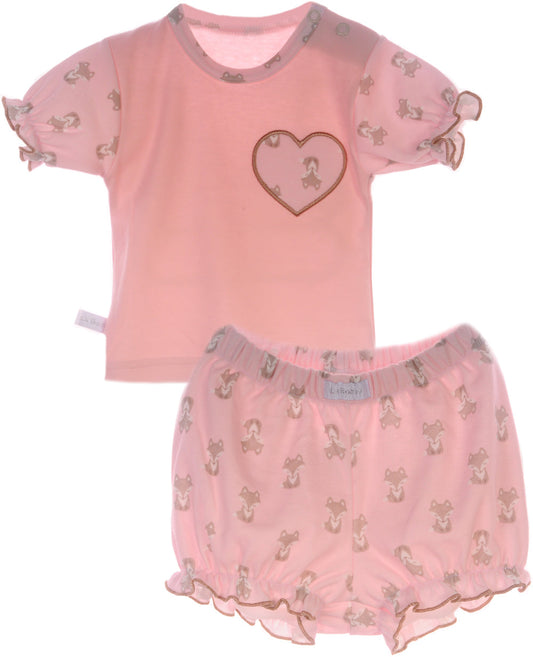 T-Shirt und Shorts Baby Anzug in Rosa mit Fuchsen