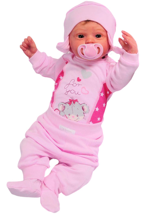 Body Hose und Mütze 3Tlg Baby Anzug in Rosa mit Maus
