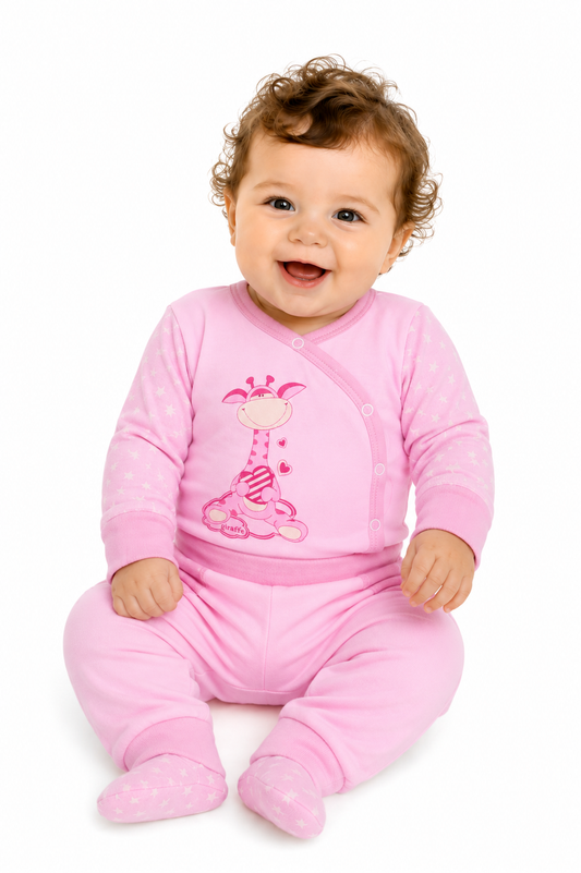 Body und Hose Baby Anzug in Rosa mit Giraffen