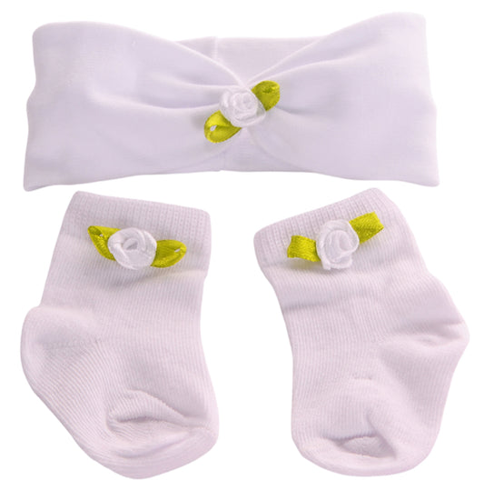 Socken und Stirnband Baby Set in Weiß festlich Erstlingsset
