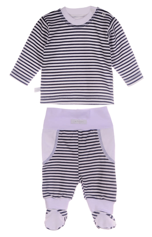 Baby Anzug Langarmshirt und Hose mit Fuß gestreift