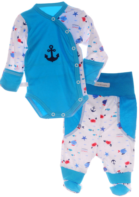 Body und Hose Baby Anzug in Türkis mit Anker