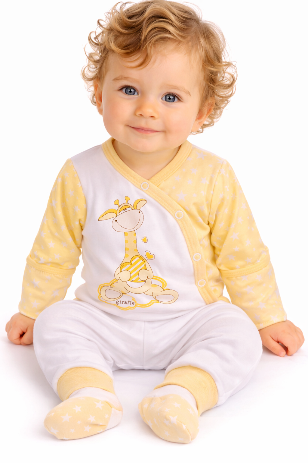 Body und Hose Baby Anzug in weiß gelb mit Giraffen