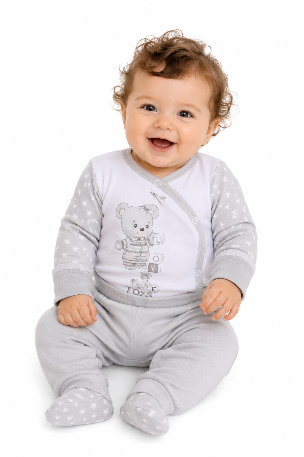 Body und Hose Baby Anzug in Grau mit Sternen und Bär