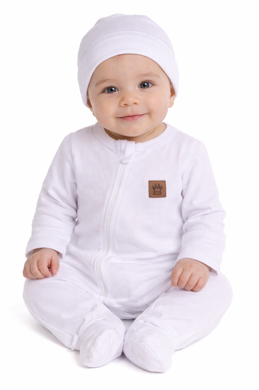 Strampler Overall und Mütze Set 2-teilig in Weiß