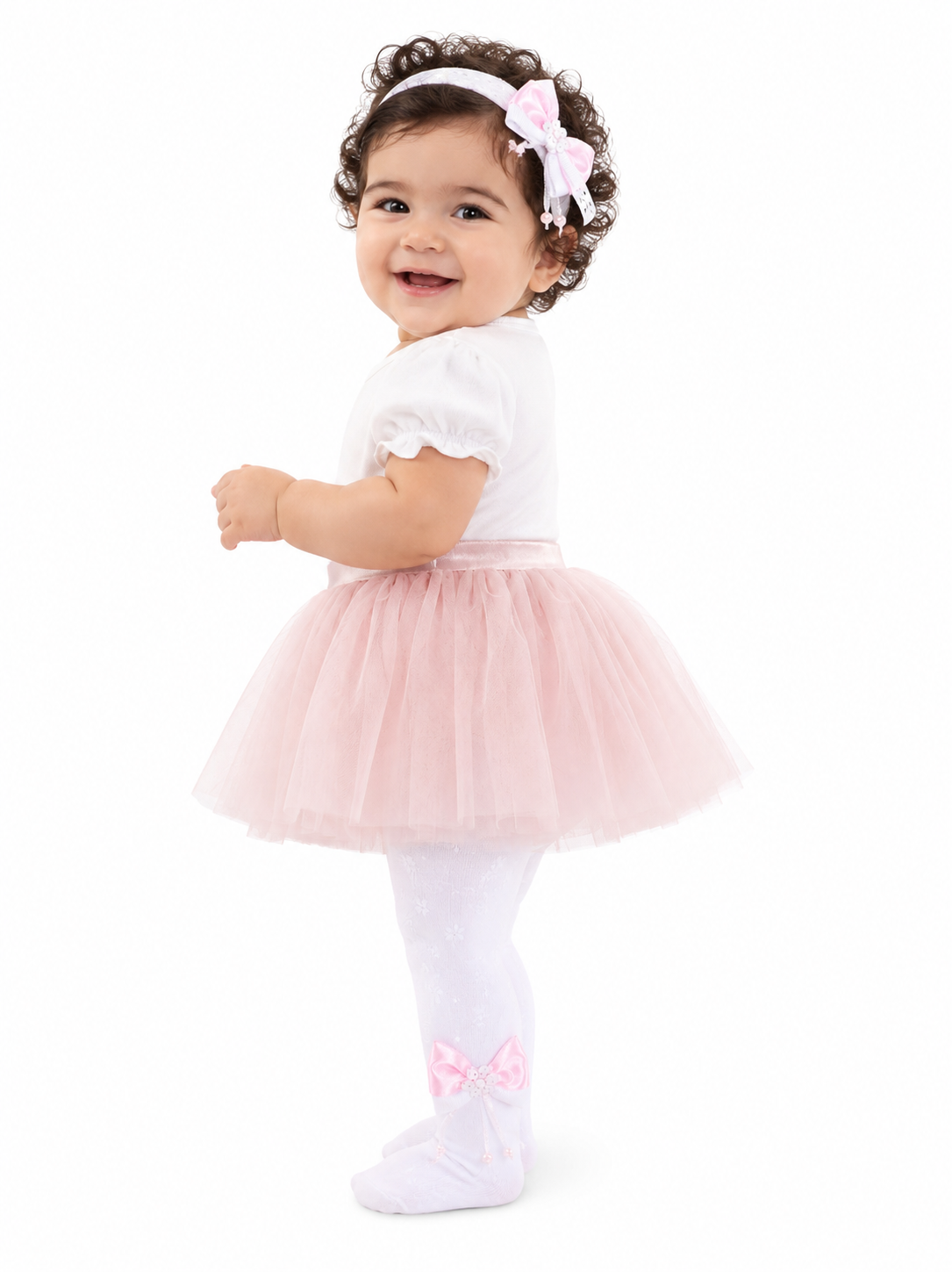 Strumpfhose und Stirnband Baby Set für Taufe festlich