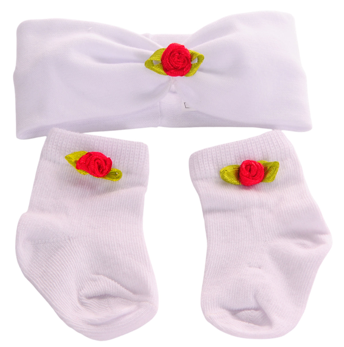 Socken und Stirnband Baby Set in Weiß festlich Erstlingsset