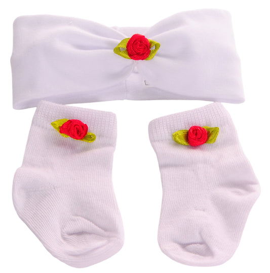 Socken und Stirnband Baby Set in Weiß festlich Erstlingsset