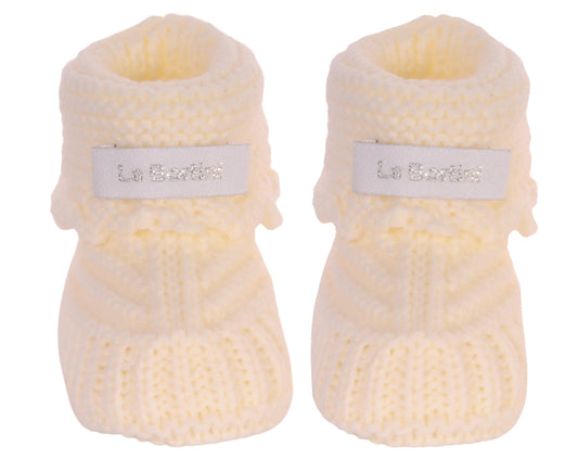 Baby Strickschuhe Booties Füßlinge 0-6Mon in Creme neutral