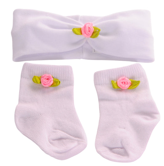 Socken und Stirnband Baby Set in Weiß festlich Erstlingsset