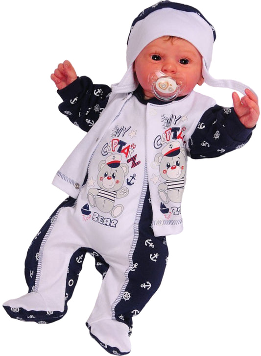 Strampler Mütze und Hemdchen Baby Anzug Erstligsset mit Anker Muster