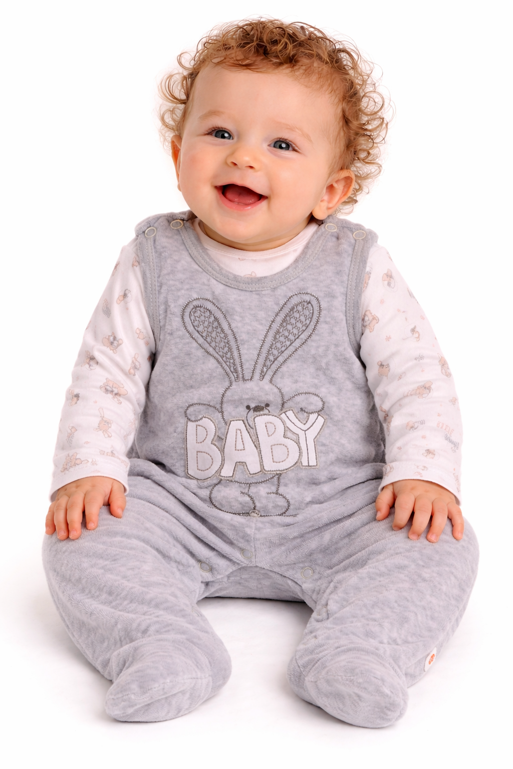 Strampler und Shirt Baby Anzug in Grau mit Hasen