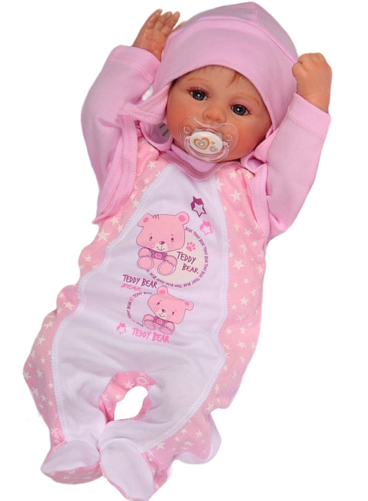 Strampler Mütze und Hemdchen Baby Anzug in Rosa mit Bären