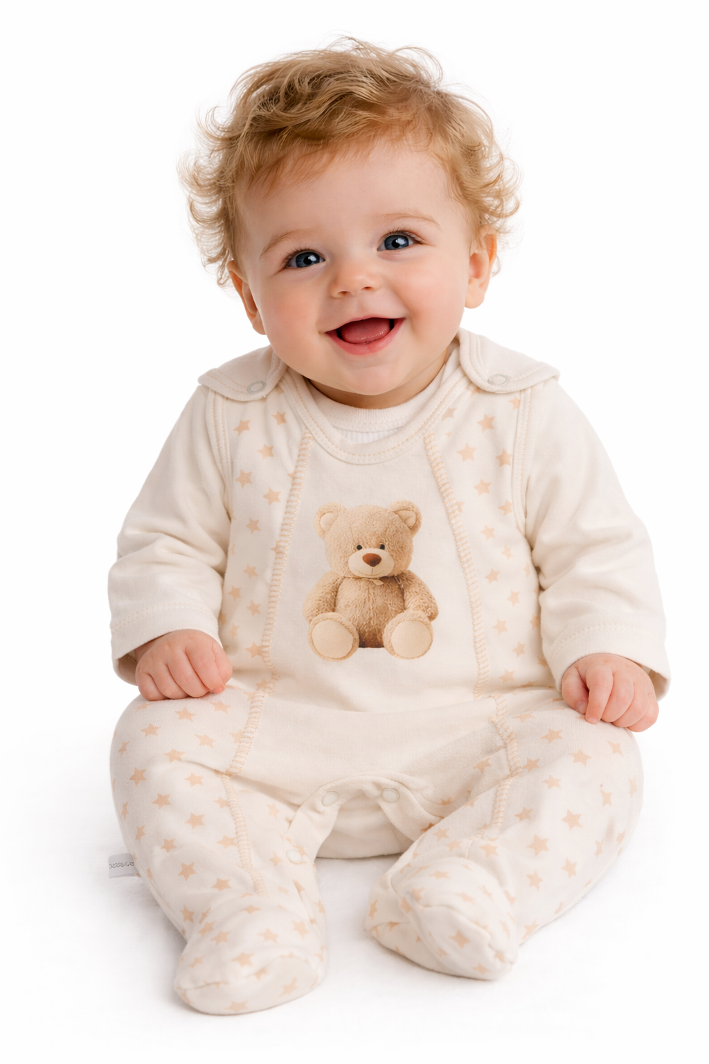Strampler Mütze und Hemdchen Baby Anzug in Creme mit Bären