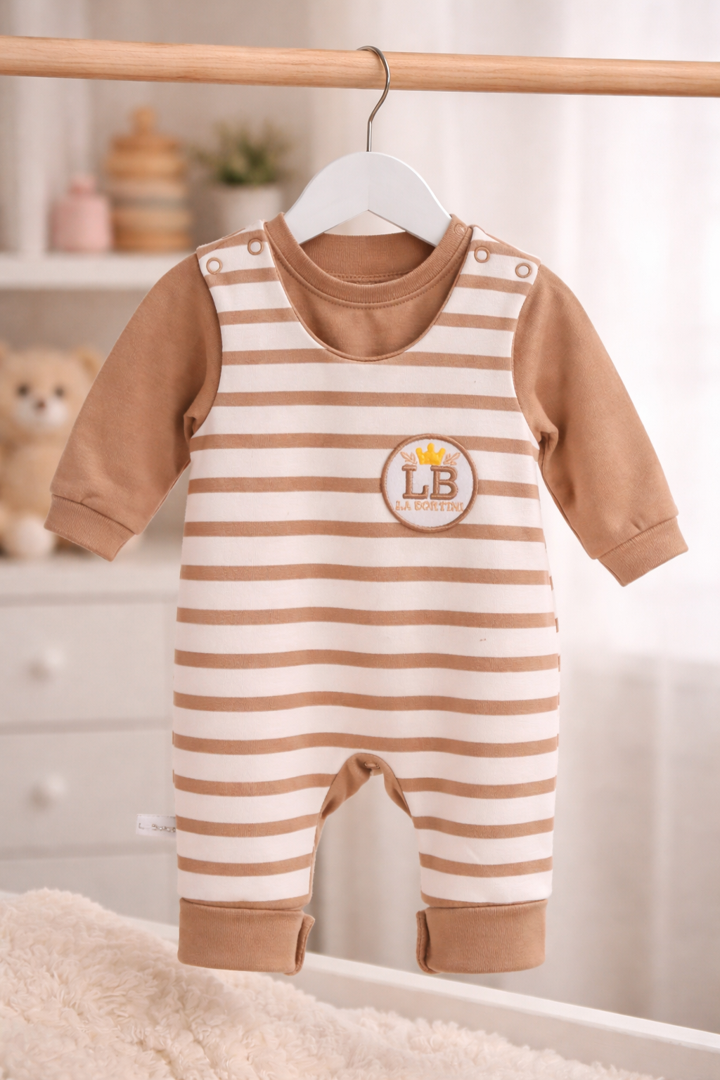 Baby Anzug 2-teilig in Weiß-Beige Strampler und Langarmshirt