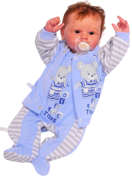 Strampler und Langarmshirt Baby Anzug in Blau mit Bärchen