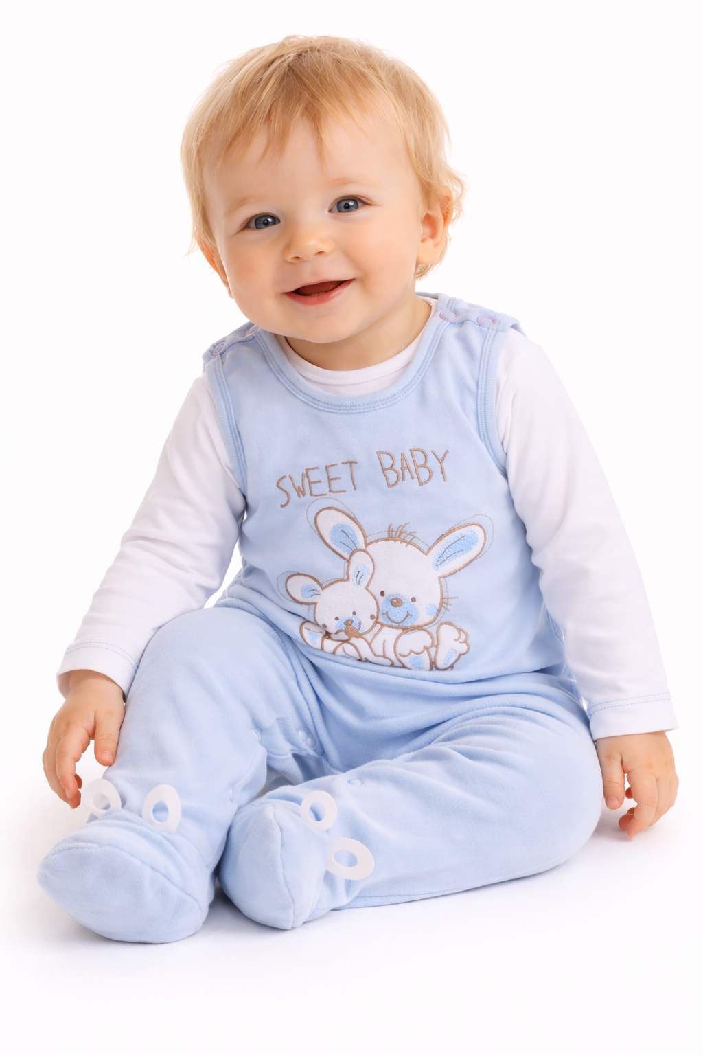 Strampler und Shirt Baby Anzug in Blau mit Hasen