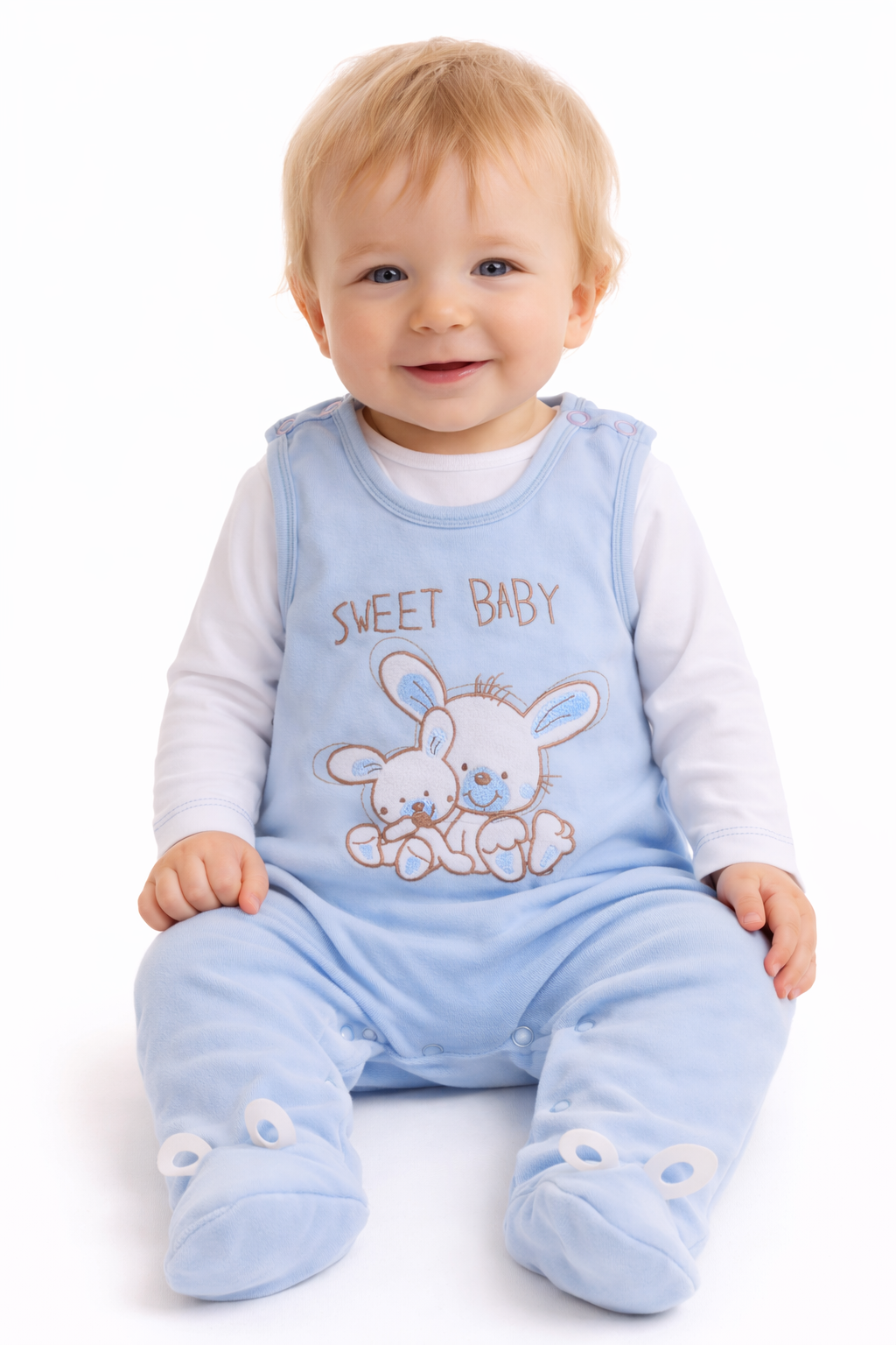 Strampler und Shirt Baby Anzug in Blau mit Hasen
