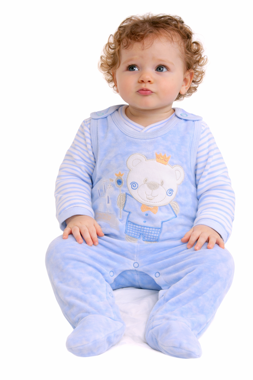 Strampler aus Velours und Shirt Baby Anzug in Blau