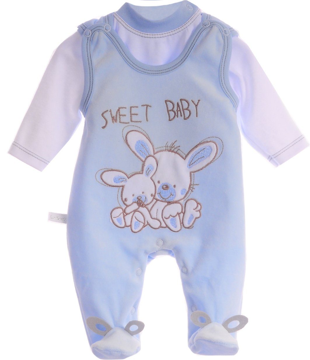 Strampler und Shirt Baby Anzug in Blau mit Hasen