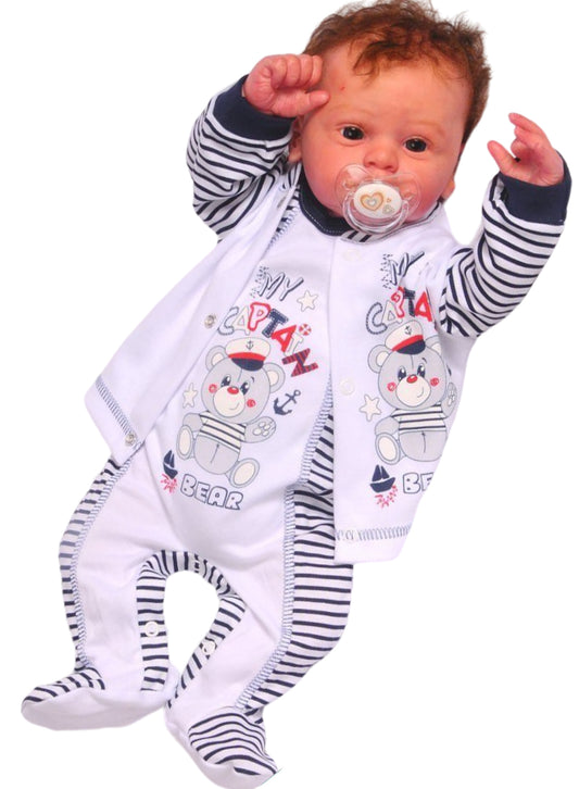 Strampler Hemdchen Baby Anzug Erstlingsanzug gestreift mit Bärchen