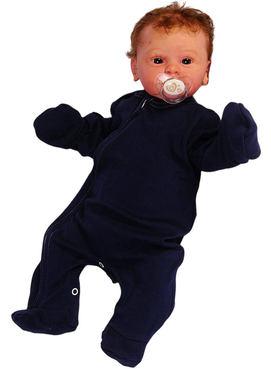 Baby Strampler Schlafanzug in dunkelblau Einteiler mit Kratzschutz und Reißverschluss