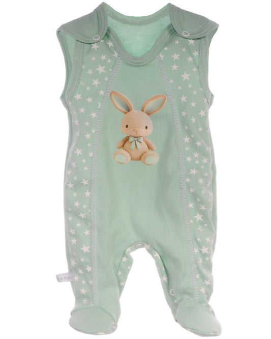 Baby Strampler Einteiler in Mintgrün mit Hasen