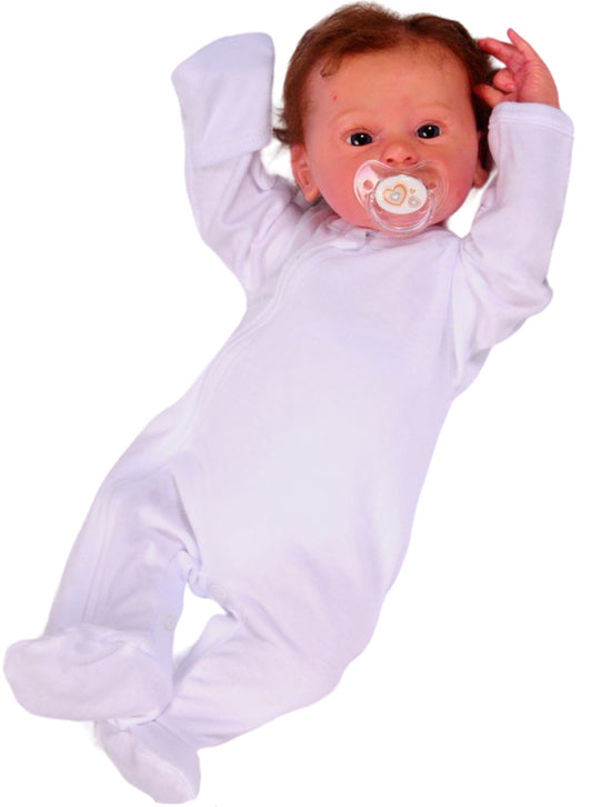 Baby Strampler Schlafanzug in Weiß mit Reißverschluss