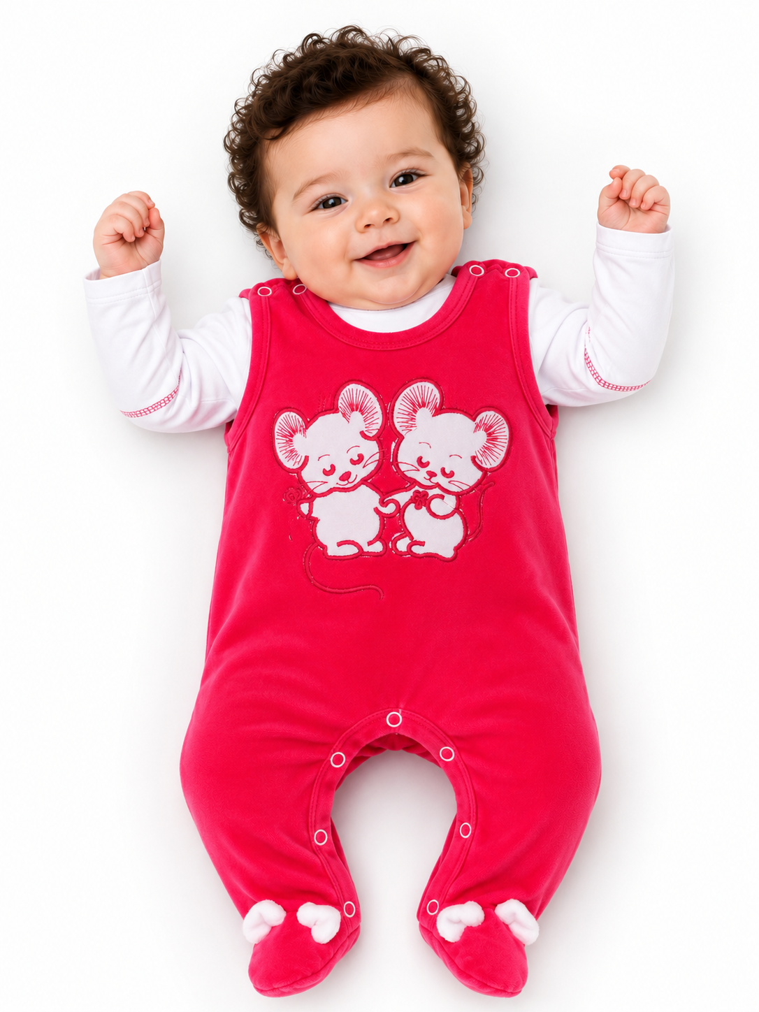 Strampler und Shirt Baby Anzug warm in Pink mit Maus