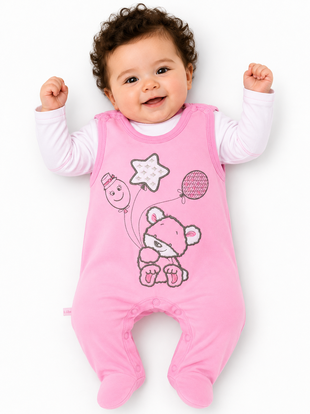 Strampler und Shirt Baby Anzug in Rosa mit Bärchen-Stickerei
