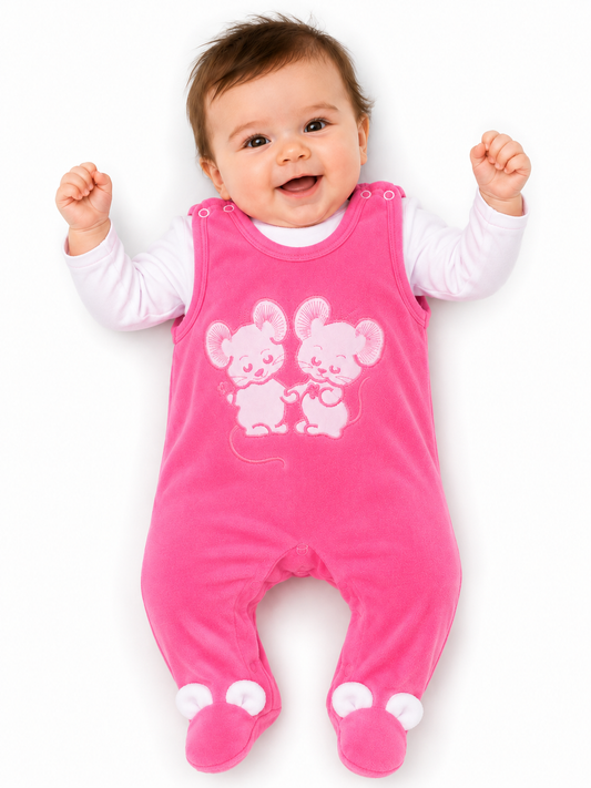 Strampler und Shirt Baby Anzug in Rosa mit Mäuschen