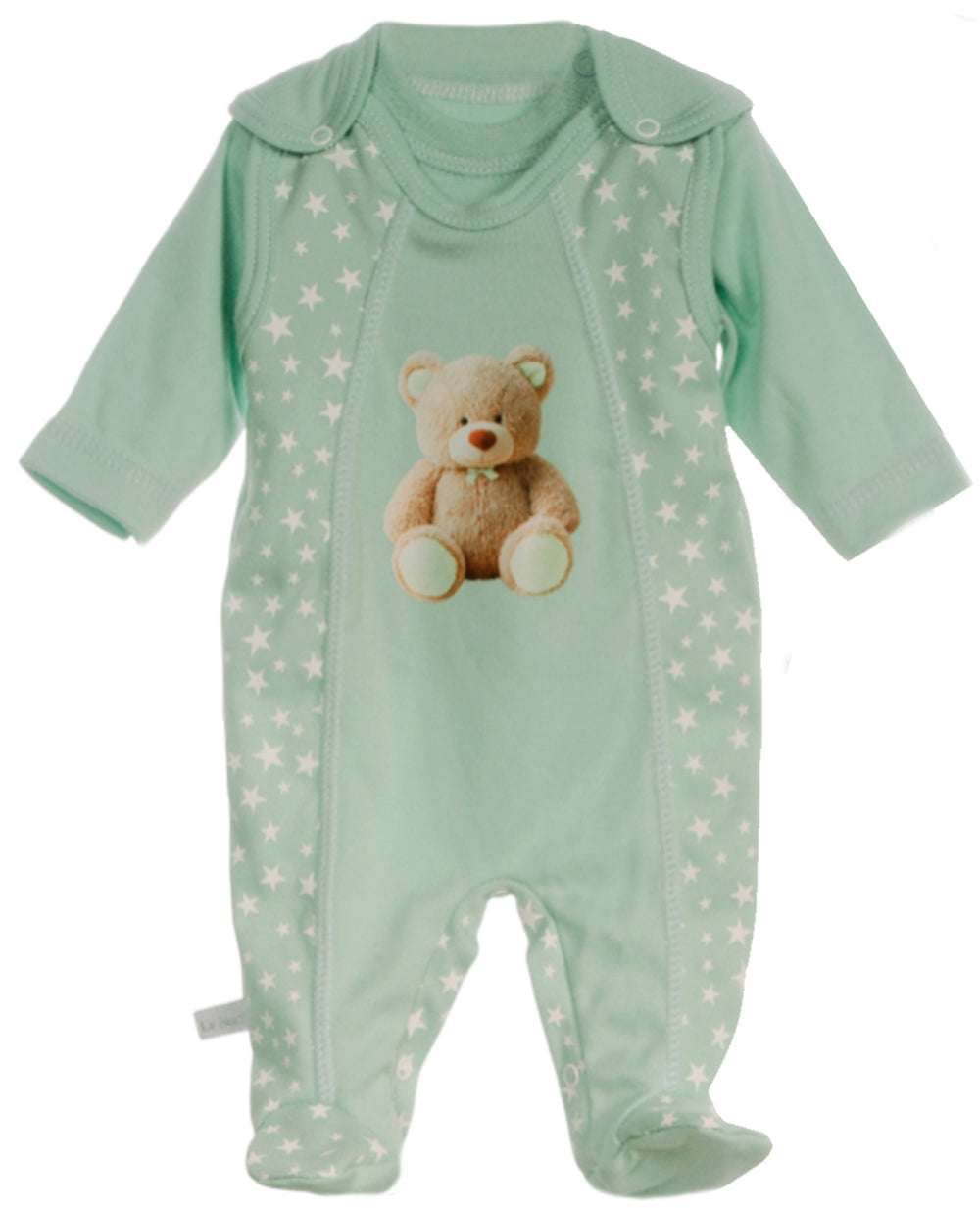 Strampler Mütze und Hemdchen Baby Anzug in Mintgrün mit Bären