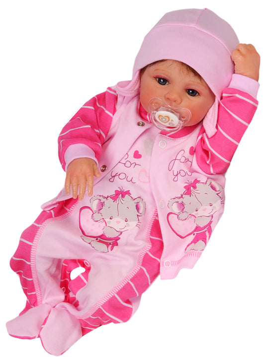 Strampler Mütze und Hemdchen Baby Anzug in Pink mit Mäuschen