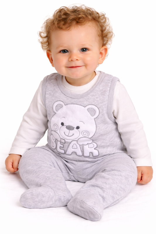 Strampler und Shirt Baby Anzug in Grau Weiß
