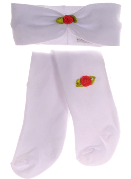 Strumpfhose und Stirnband Baby Set in Weiß festlich Erstlingsset