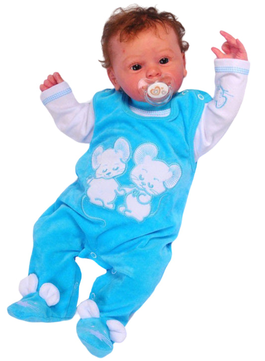 Strampler und Langarmshirt Baby Anzug in türkis mit Mäusen