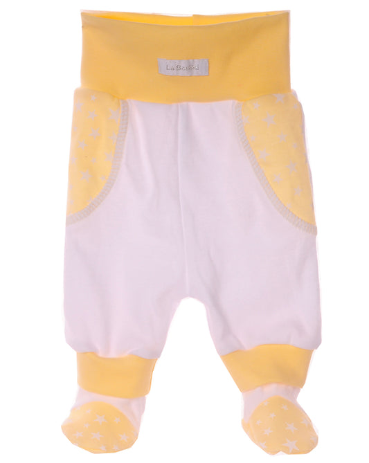 Baby Schlupfhose Hose mit Füßchen in Gelb mit Sternen