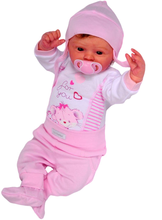 Body Hose und Mütze 3Tlg Baby Anzug in Rosa mit Maus