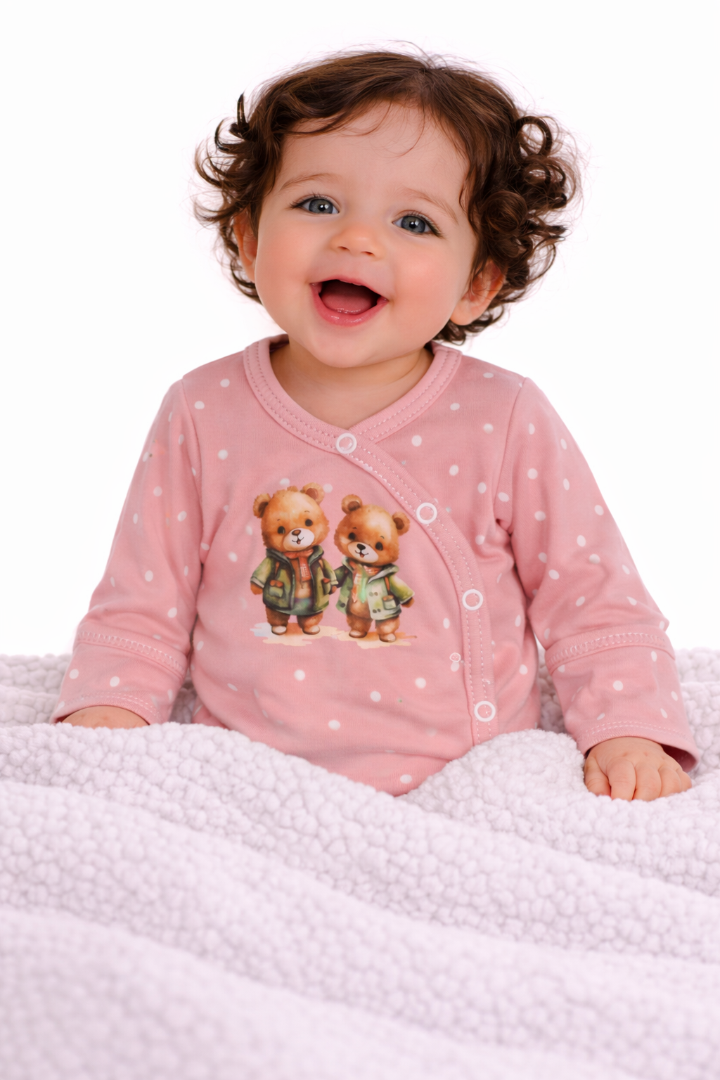 Baby Body Wickelbody langarm in Puderrosa mit Bärchen
