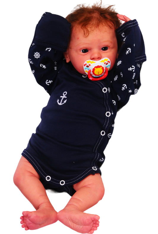 Baby Body Wickelbody mit Kratzschutz in Blau mit Anker Langarmbody