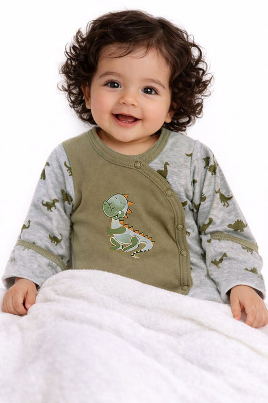 Baby Body Wickelbody langarm mit Kratzschutz mit Dino Aufdruck