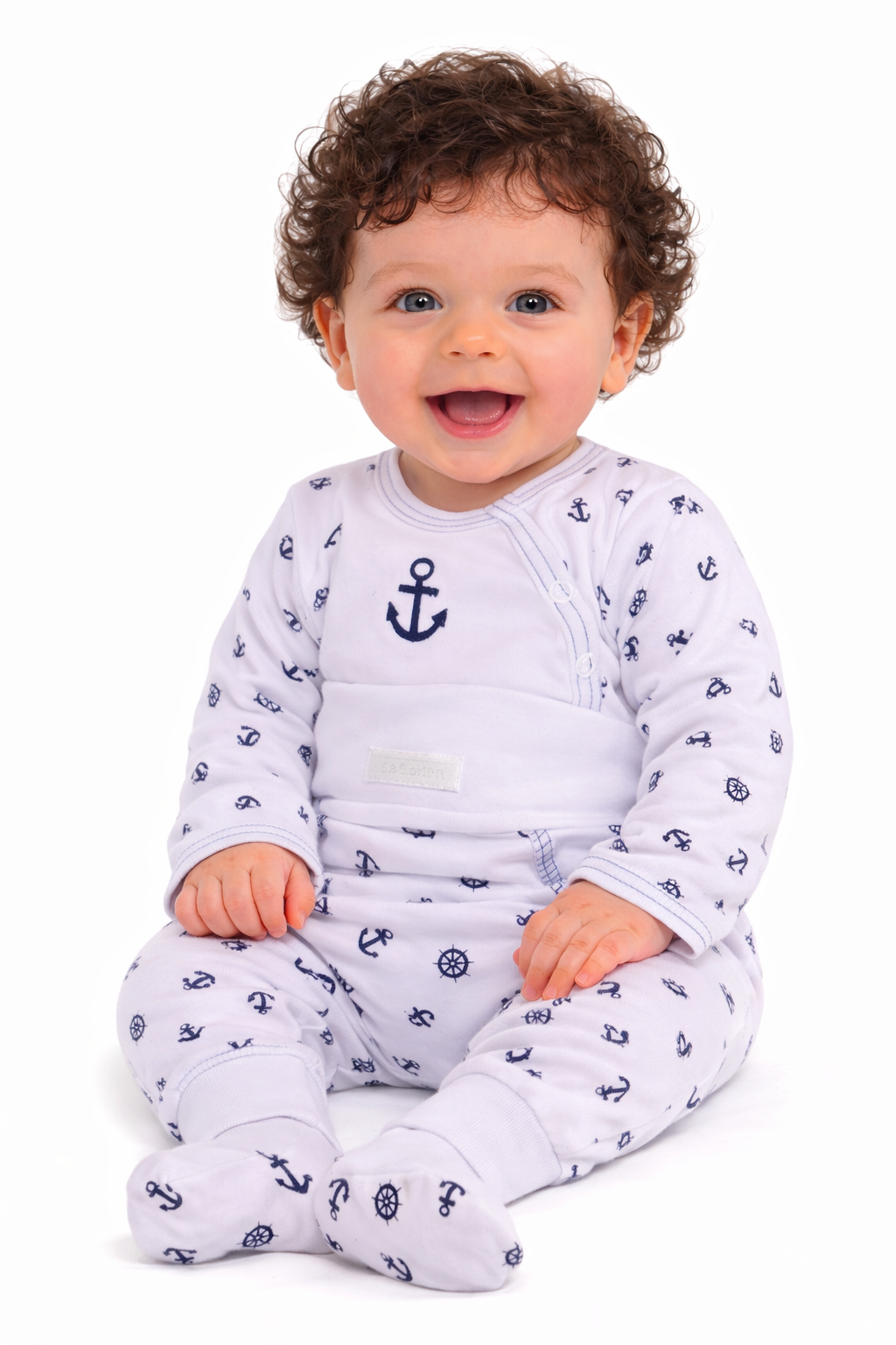 Body und Hose Baby Anzug in Weiß mit Anker Muster