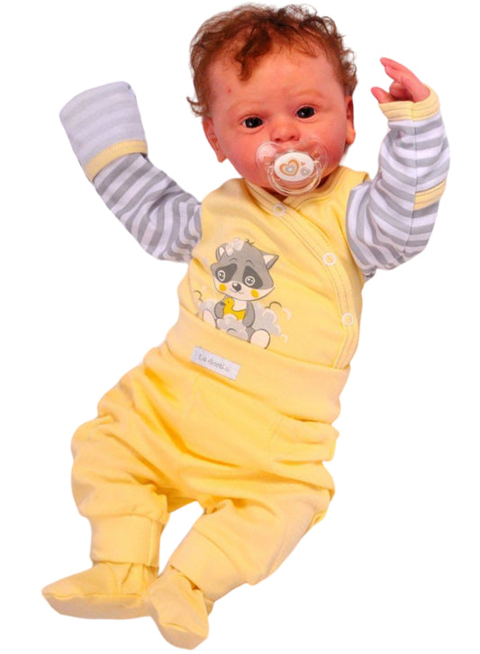 Body und Hose Baby Anzug in Gelb mit Waschbär Motiv