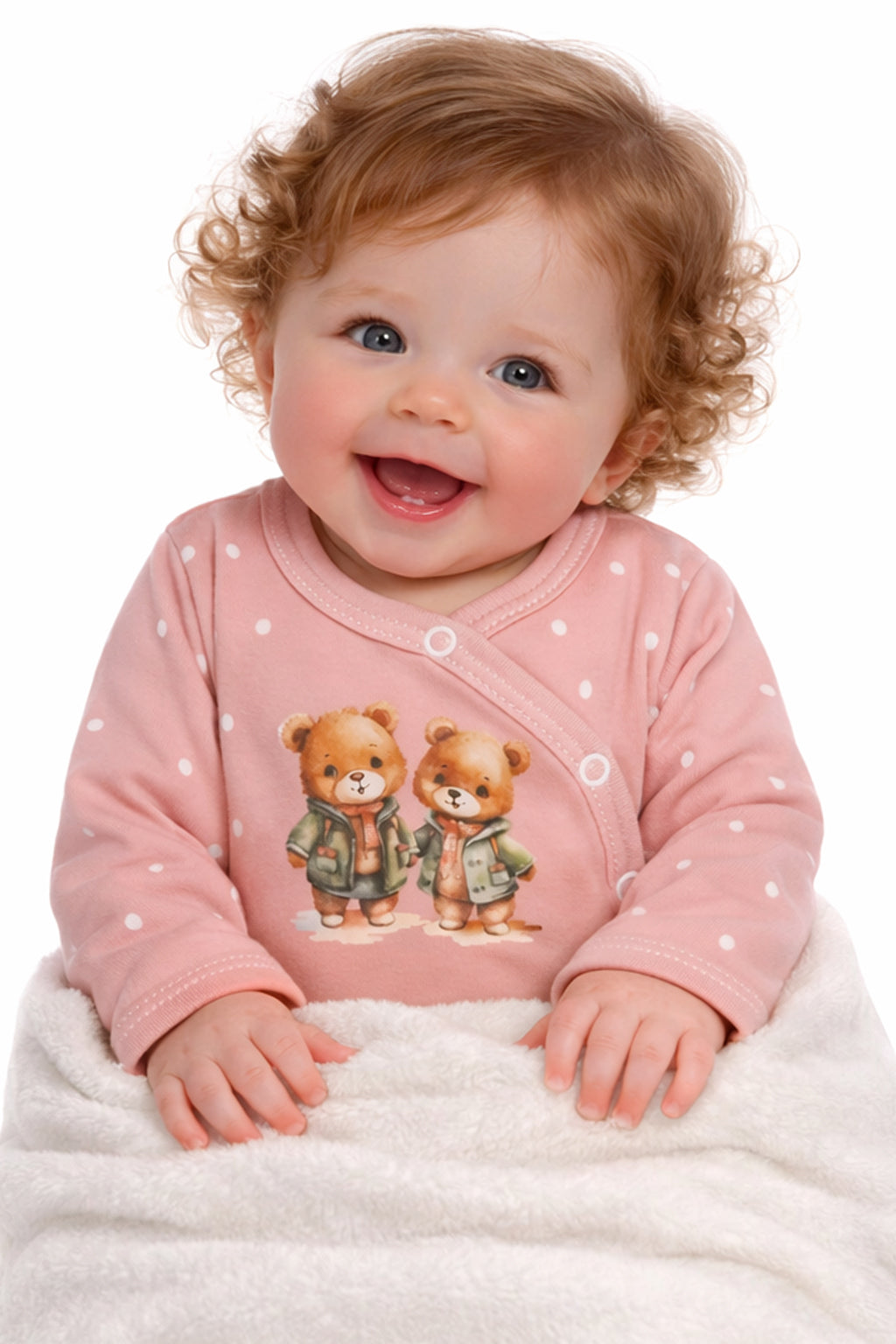 Baby Body Wickelbody langarm in Puderrosa mit Bärchen